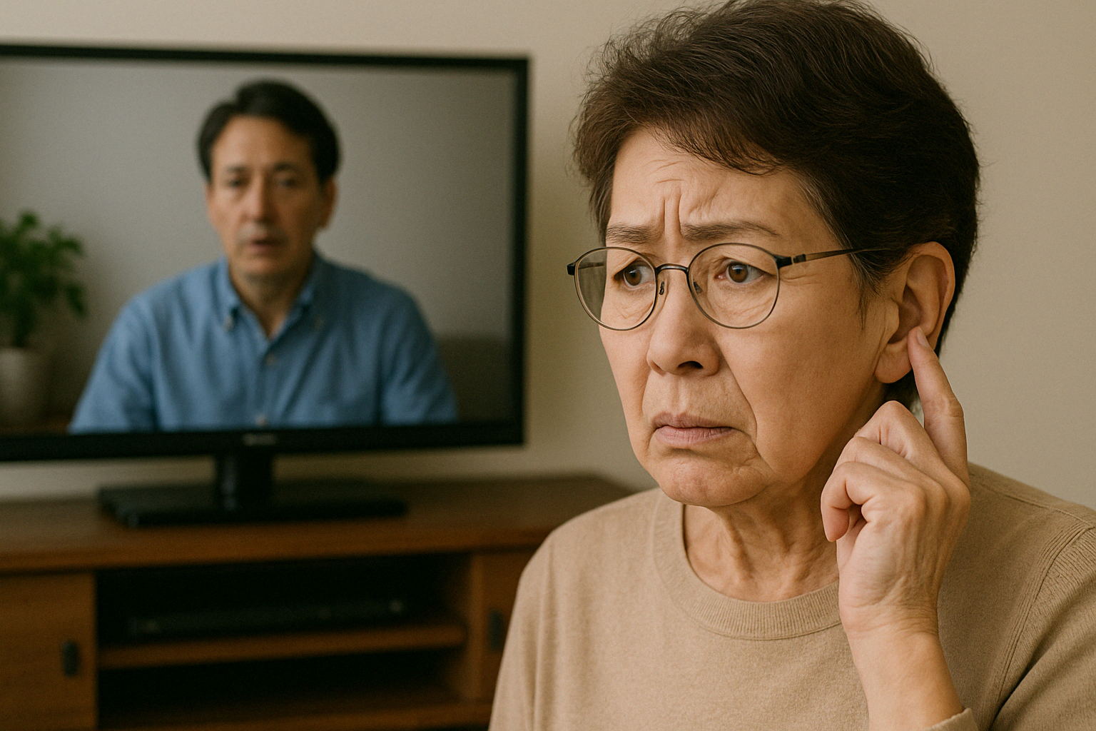 テレビの音量が大きすぎて周りから注意される様子のイラスト